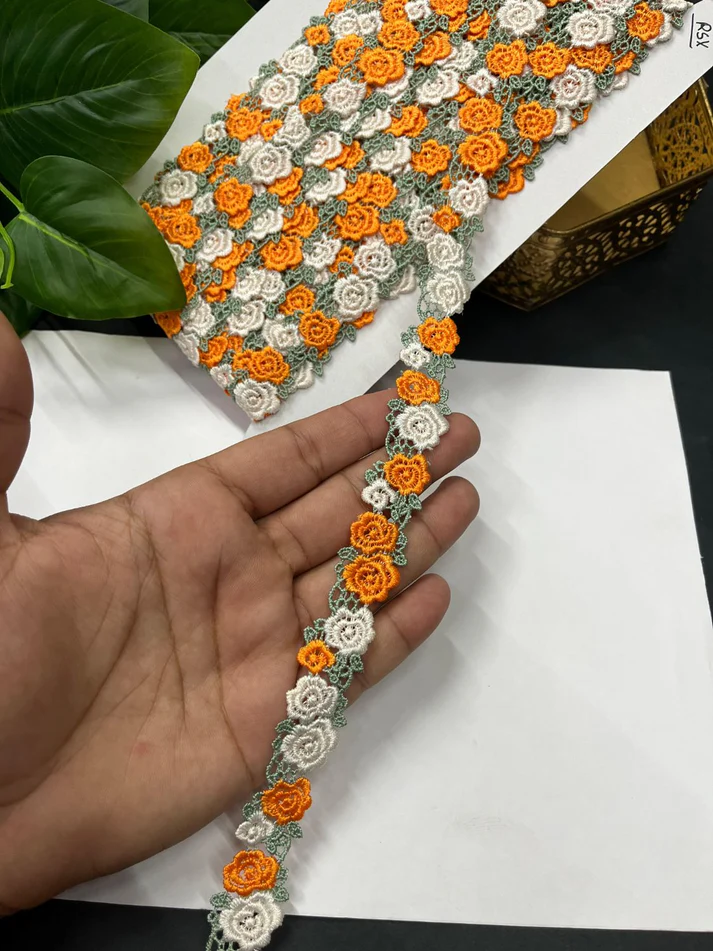 Multicolour Guipure Flower Imported Lace - Multi 4